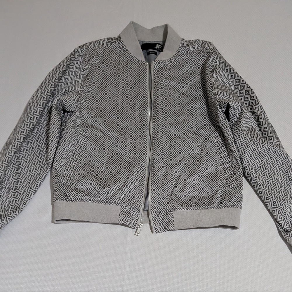 JF J.Ferrar Light Gray Geometric M Bomber Jacket